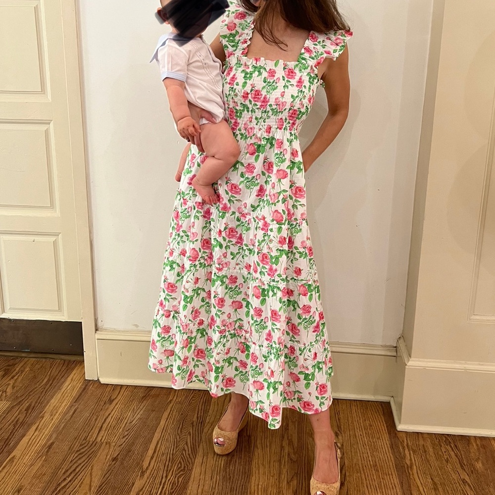 Hill House - The Ellie Nap Dress in Pink Roses Poplin, XS